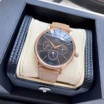 IWC Portofino 3836-2 Movement 40mm Beige Italian Calfskin Leather Strap Black Face Rose Gold Case Watch